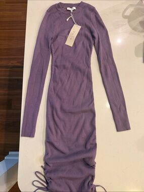 ACOA Plum Ribbed Long-Sleeve Bodycon Dress